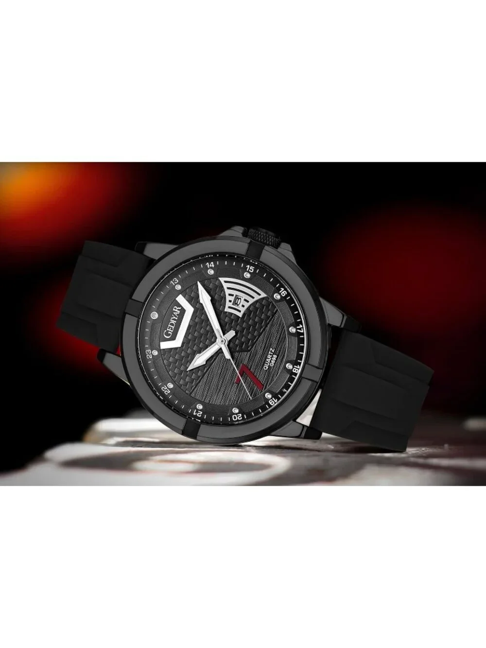 Men's Black Analog Quartz Silicone Band Unique Design Waterproof Wrist Watch
